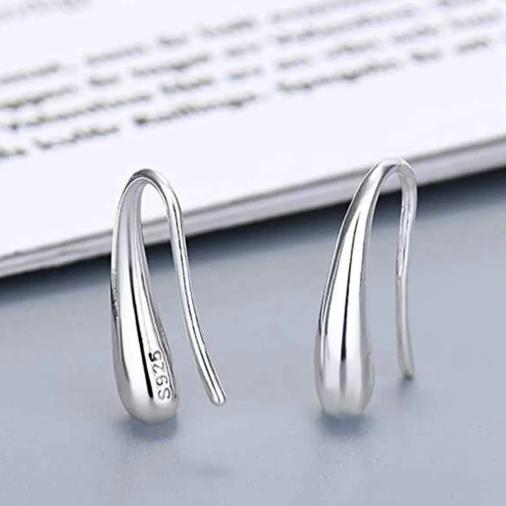 925 Stamped Sterling Silver One Piece Water Drop Earrings - Picture 4 of 6